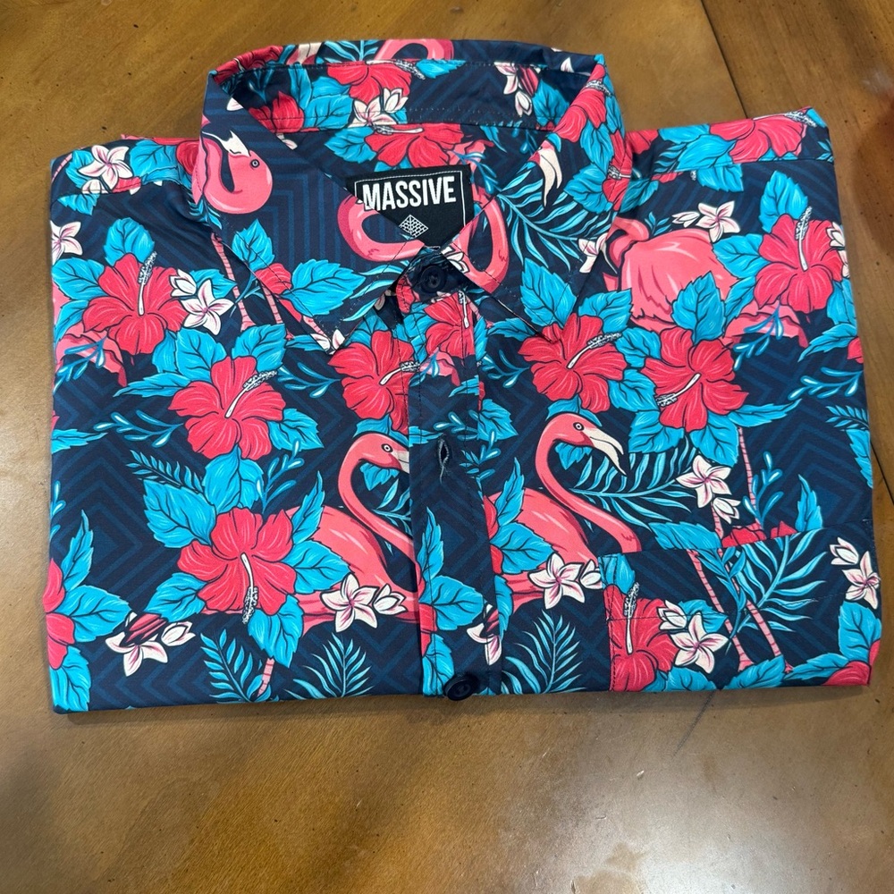 Men's Flamingo Floral Shirt - Navy and Pink